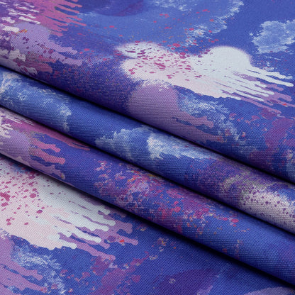 Stretch Cotton Canvas Print - Purple and Blue Spray Paint Blobs - Mood Exclusive Painter's Paradise Folded