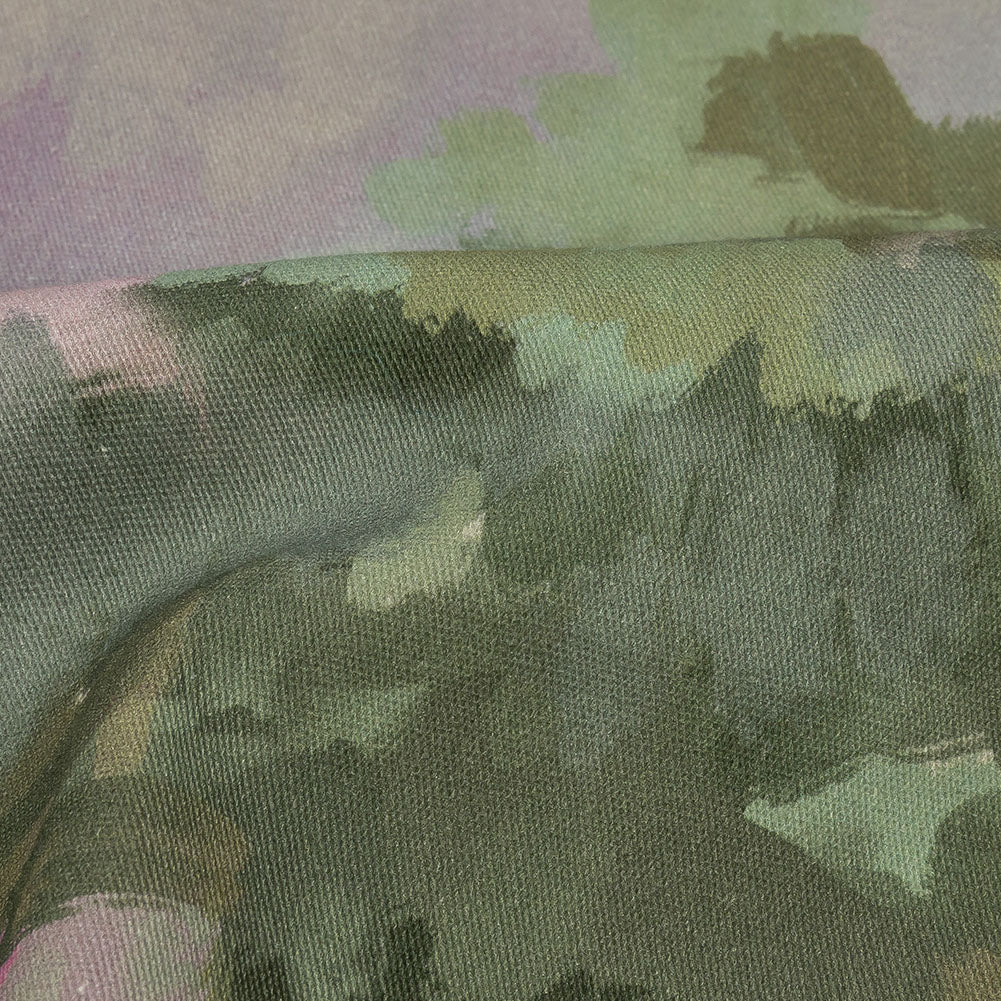 Stretch Cotton Twill Panel - Green and Pink Impressionist Landscape - Mood Exclusive Rainy Day - Detail
