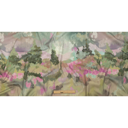 Stretch Cotton Twill Panel - Green and Pink Impressionist Landscape - Mood Exclusive Rainy Day