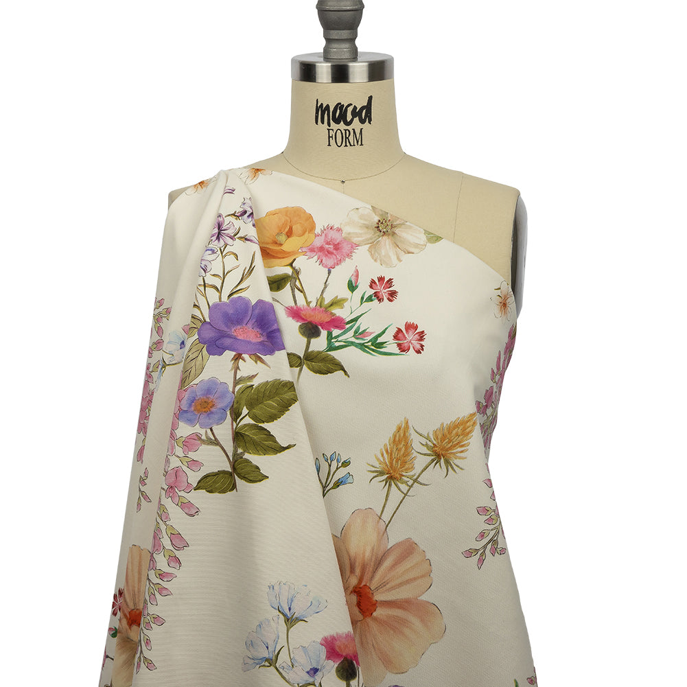 Stretch Cotton Canvas Print - White, Peach and Lavender Floral - Mood Exclusive English Gardens Drape