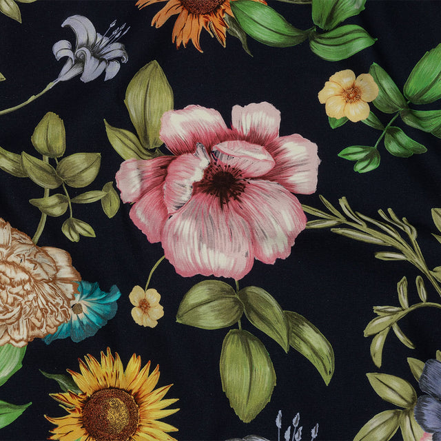 Stretch Cotton Canvas Print - Navy, Pink and Green Floral - Mood Exclusive Wonderland Garden