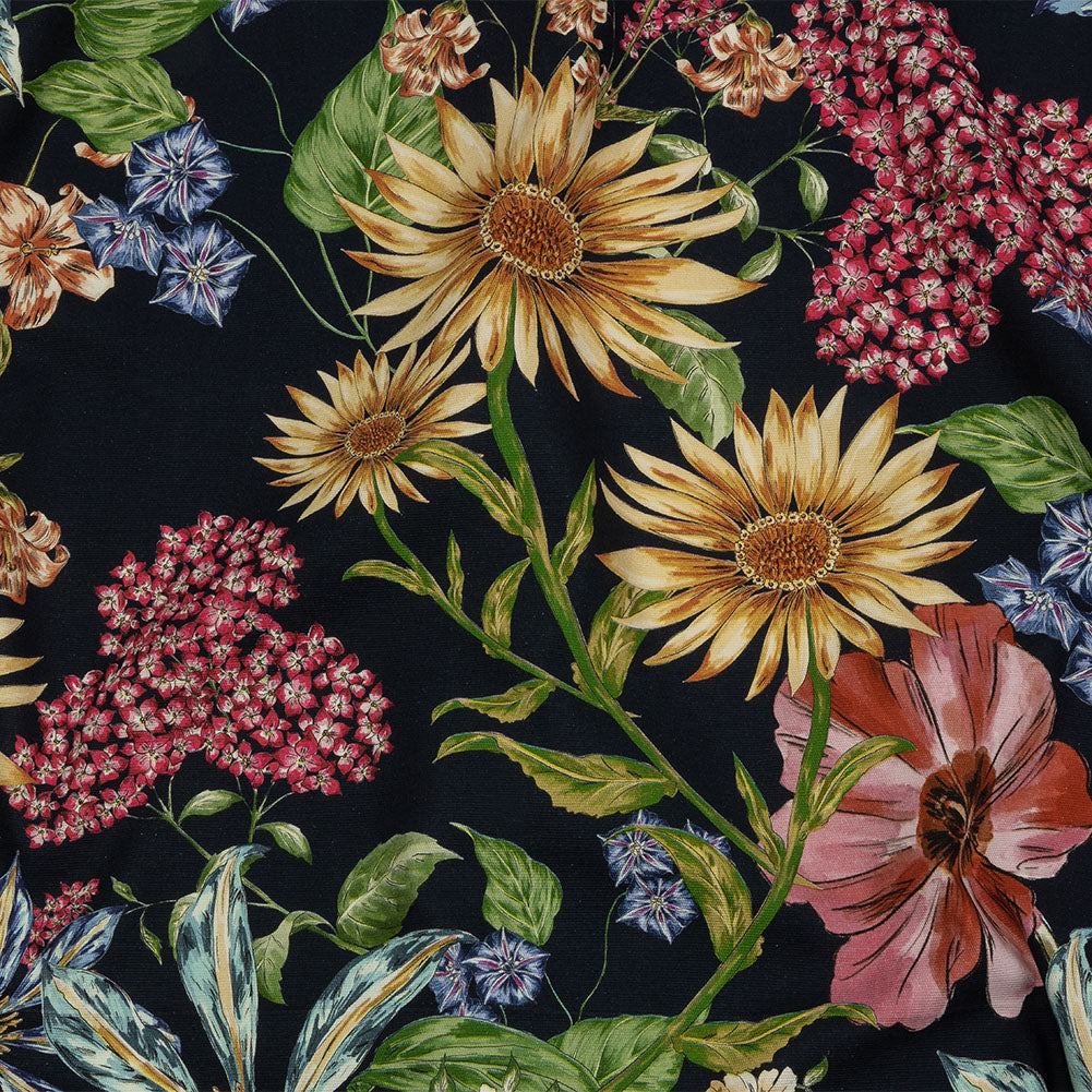 Stretch Cotton Canvas Print - Navy, Red, Yellow and Blue Floral - Mood Exclusive Lucid Dream