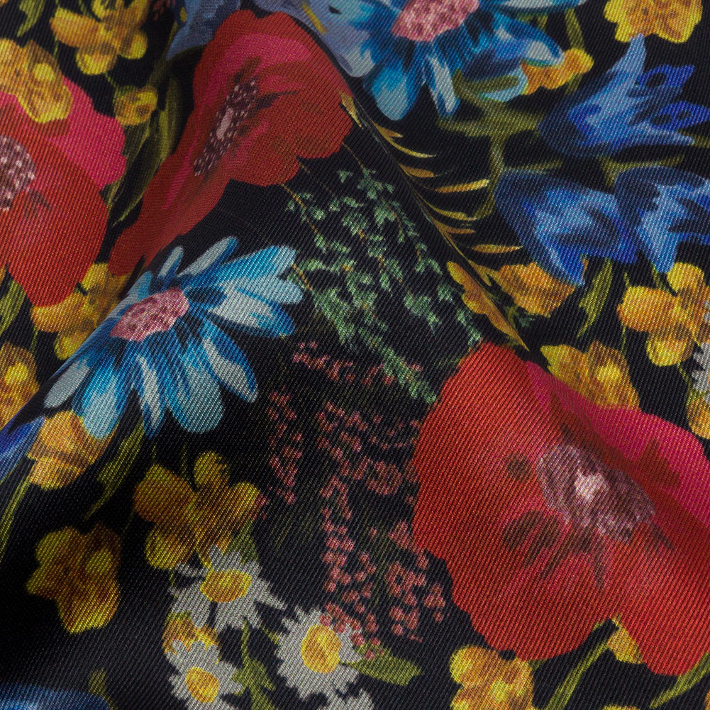 Polyester Twill Print - Red, Blue and Yellow Floral - Mood Exclusive Poppies Please Detail