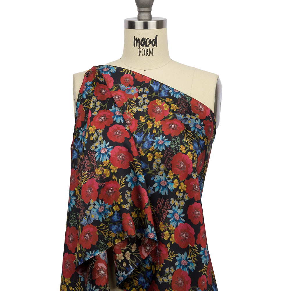 Polyester Twill Print - Red, Blue and Yellow Floral - Mood Exclusive Poppies Please Drape