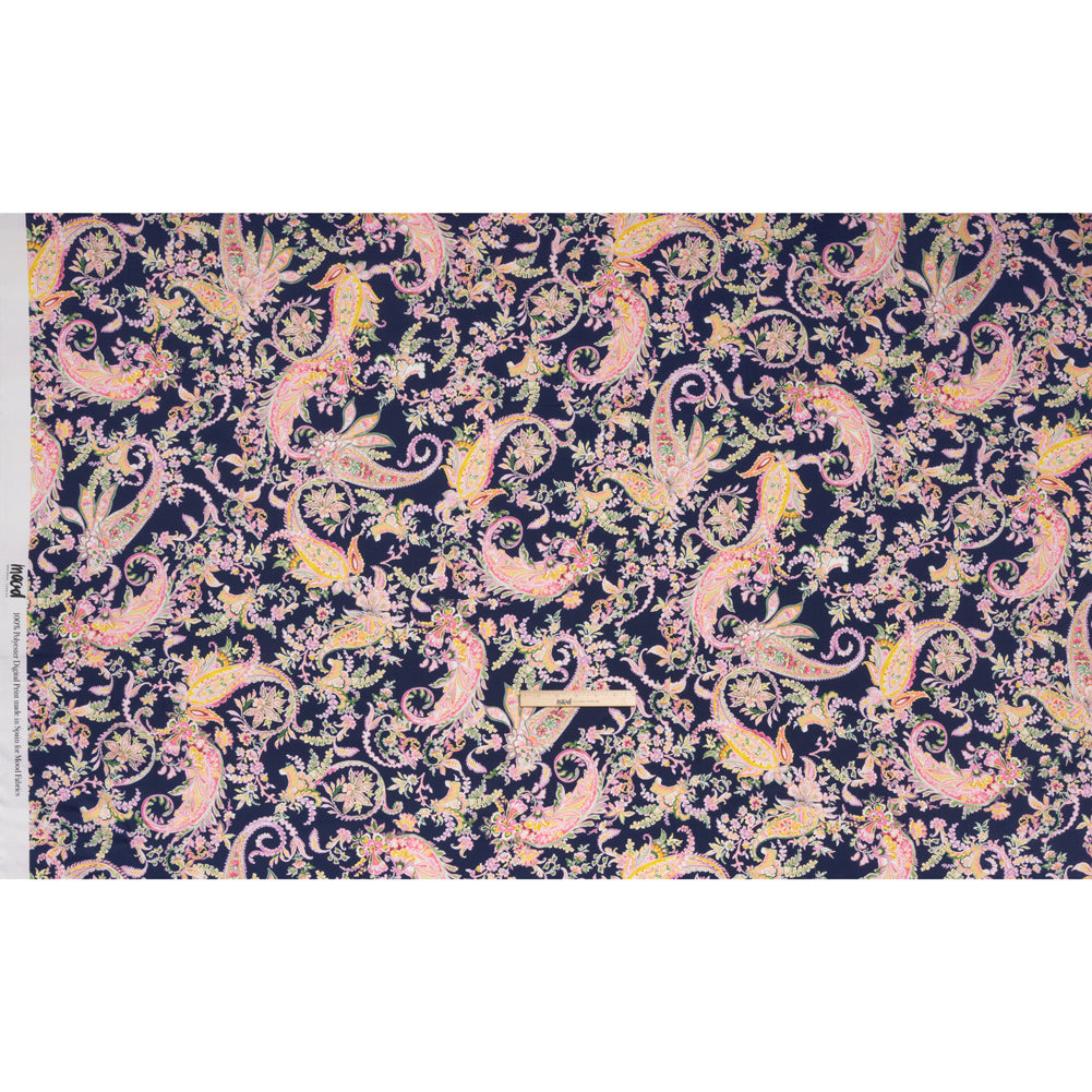 Polyester Twill Print - Black, Pink and Green Paisley - Mood Exclusive Tendrillar Twist - Full
