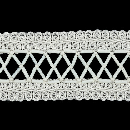 Vintage White and Ivory Lattice Window Rectangular Beaded and Braided Applique - 7.75" x 1.5" Detail