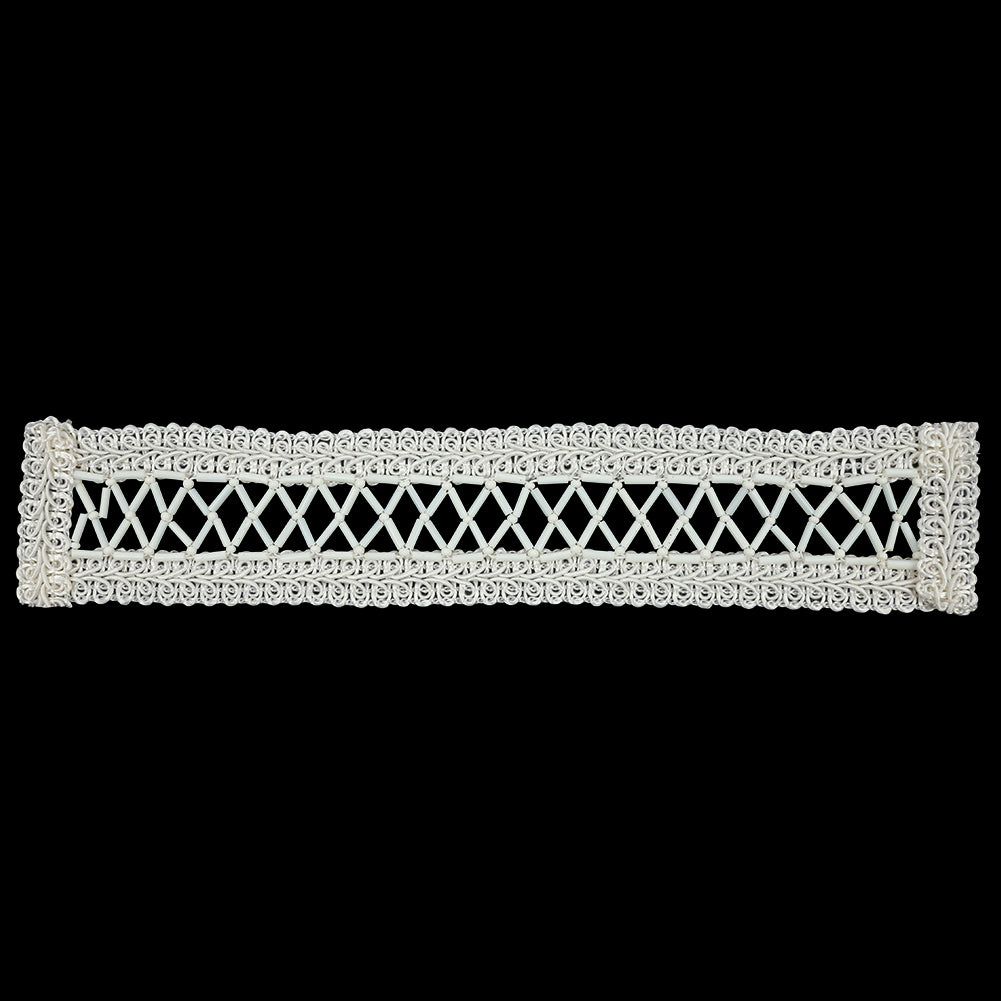 Vintage White and Ivory Lattice Window Rectangular Beaded and Braided Applique - 7.75" x 1.5"