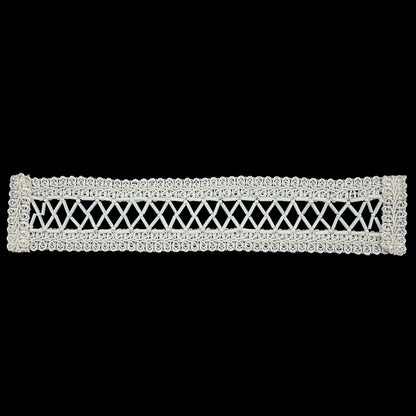 Vintage White and Ivory Lattice Window Rectangular Beaded and Braided Applique - 7.75" x 1.5"