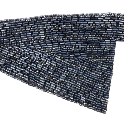 Vintage Gunmetal Geometric Glass Beaded Right Lapel Applique - 13" x 3.625" Detail