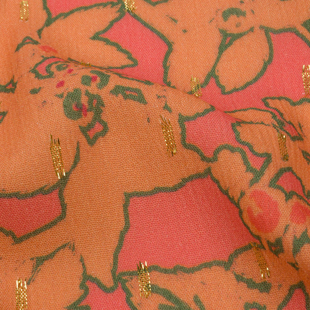 Mood Exclusive Coral Tree Line Trove Metallic Dotted Crinkled Viscose Crepe Folded