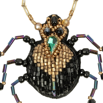 Black, Gold, and Iridescent Blue Beetle Rhinestone and Glass Beaded Applique - 2.88" x 2" Detail