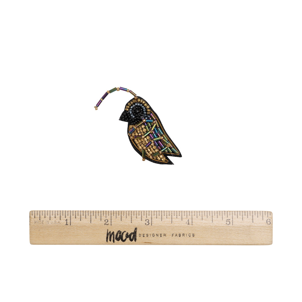 Iridescent Blue, Purple, and Gold Cricket Glass Beaded Applique - 3.25" x 1.5" Full