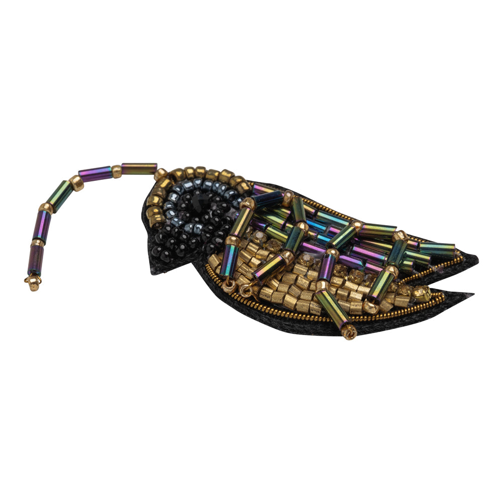 Iridescent Blue, Purple, and Gold Cricket Glass Beaded Applique - 3.25" x 1.5" Folded