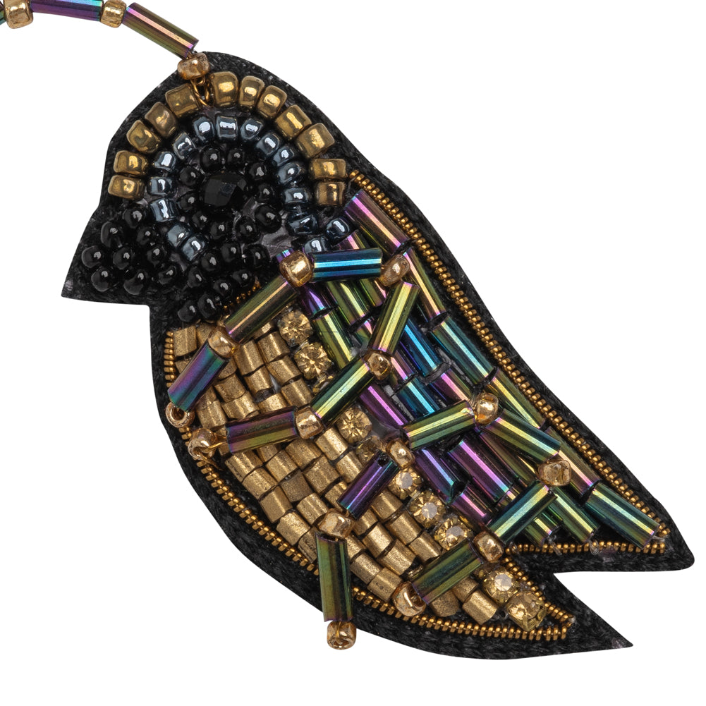 Iridescent Blue, Purple, and Gold Cricket Glass Beaded Applique - 3.25" x 1.5" Detail