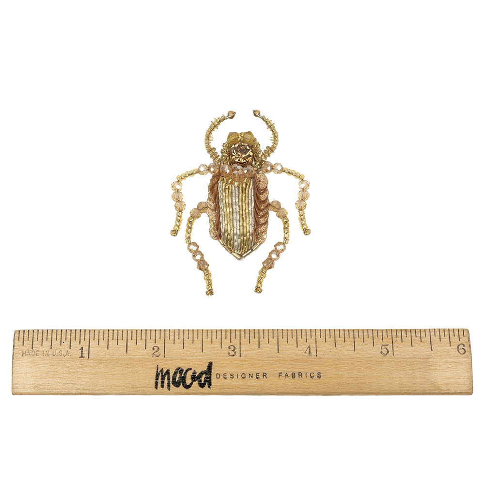 Gold, Silver and Beige Beetle Rhinestone, Sequin and Glass Beaded Applique - 2.38" x 2" Full