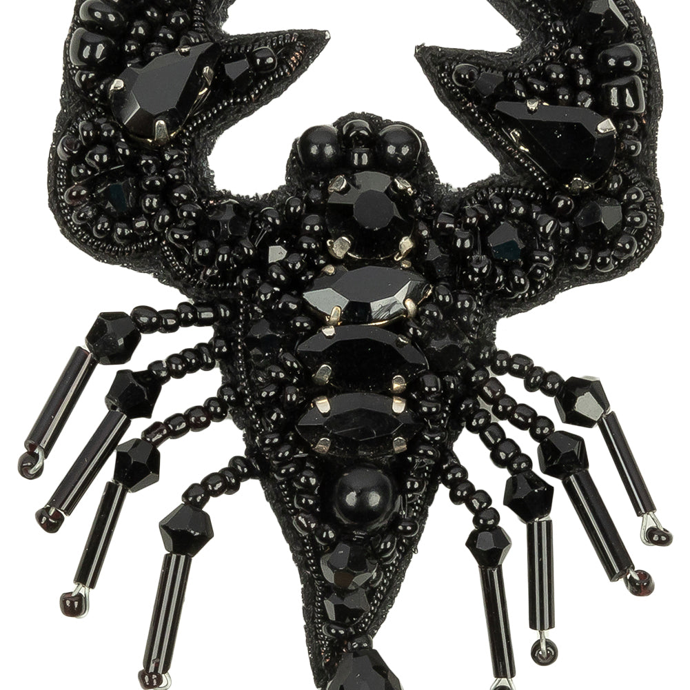 Black Scorpion Rhinestones and Glass Beaded Applique - 2.75" x 2.15" Detail