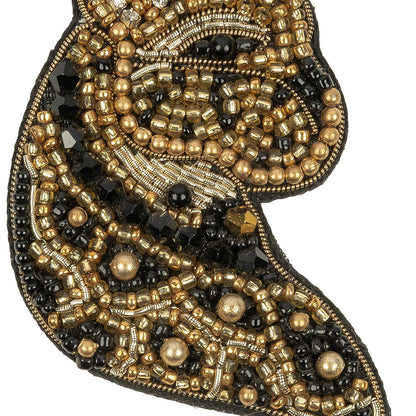 Gold and Black Cheetah Rhinestone and Glass Beaded Applique - 3.125" x 2" Detail