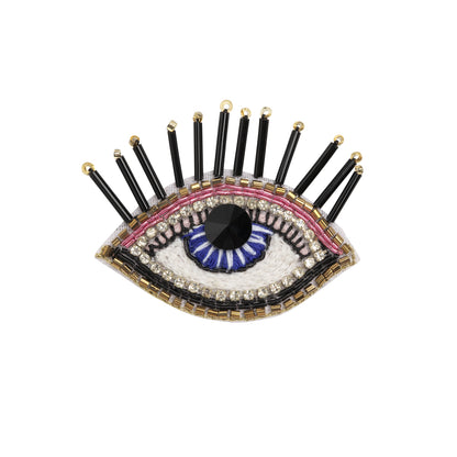Gold, Pink and Blue Decorated Eye Embroidered Rhinestone and Glass Beaded Applique - 2" x 2.375"