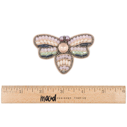 Pink, Green and Gunmetal Fly Rhinestone and Glass Beaded Applique - 1.875" x 3" Full
