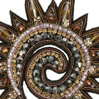 Lilac and Amber Sun Swirl Rhinestones and Glass Beaded Applique - 3.5" x 3.25" Detail