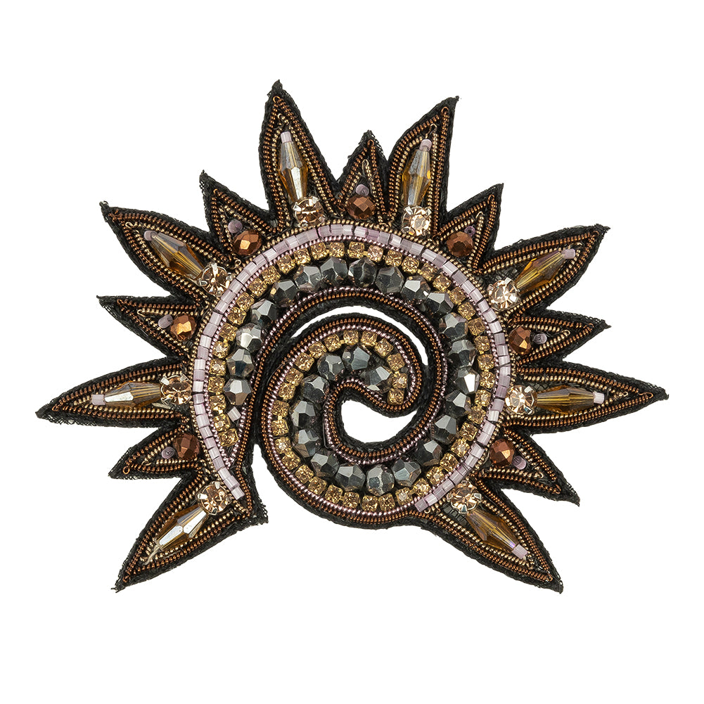 Lilac and Amber Sun Swirl Rhinestones and Glass Beaded Applique - 3.5" x 3.25"