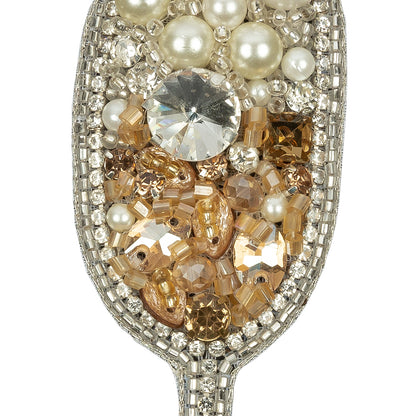Pearl, Crystal and Topaz Champagne Flute Rhinestones and Glass Beaded Applique - 3.375" x 1.375" Detail