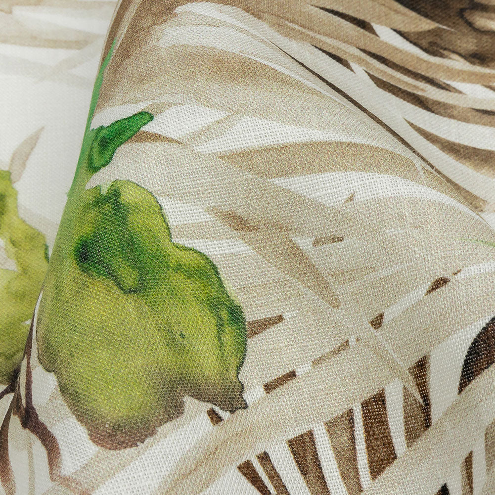Brown Palm Fronds Medium Weight Linen Woven - Detail