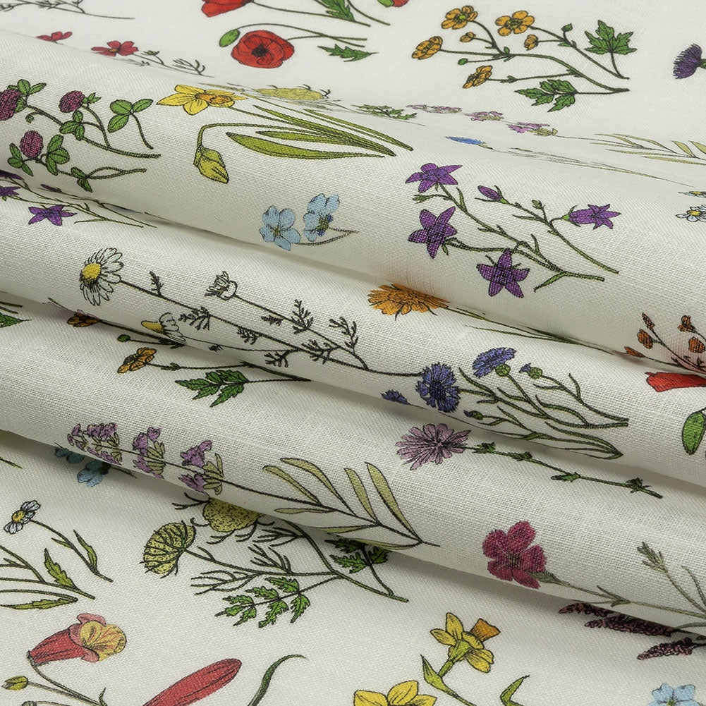 Multicolor Wildflower Doodles Medium Weight Linen Woven - Folded