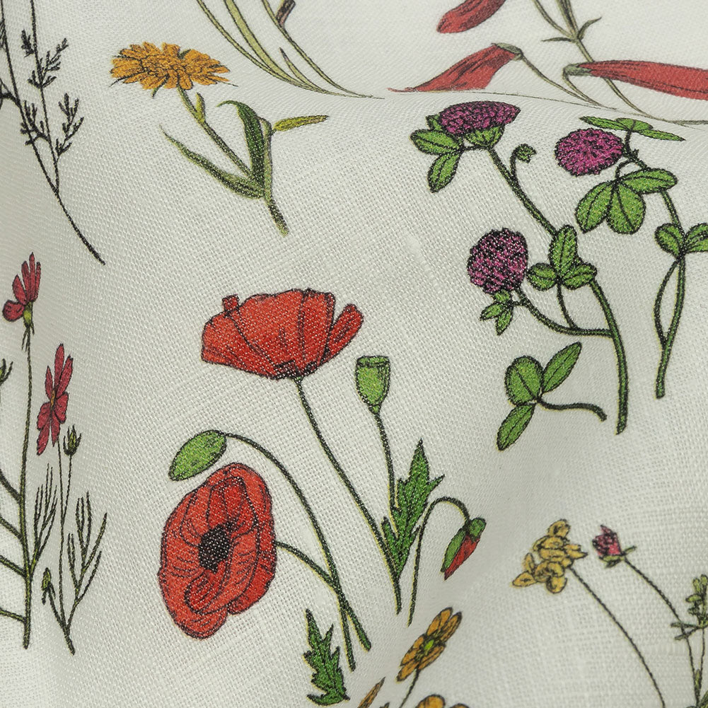 Multicolor Wildflower Doodles Medium Weight Linen Woven - Detail