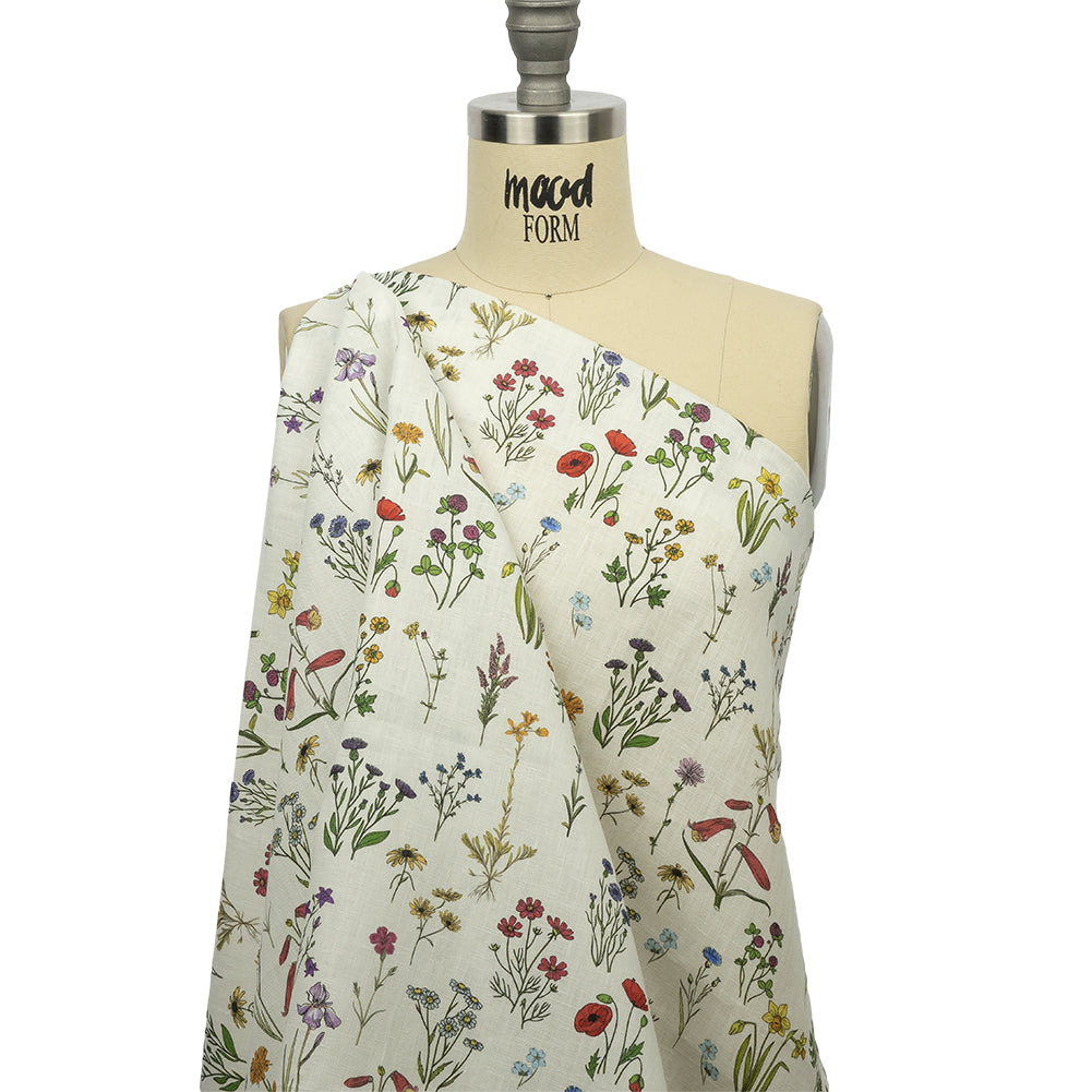 Multicolor Wildflower Doodles Medium Weight Linen Woven - Drape