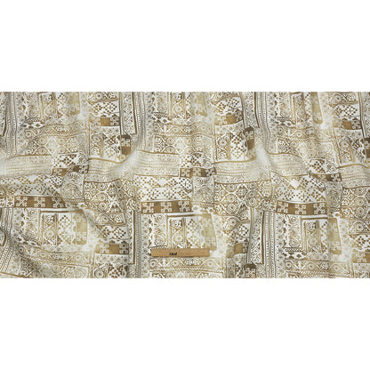 Antique Gold and White Ornamental Stamps Medium Weight Linen Woven