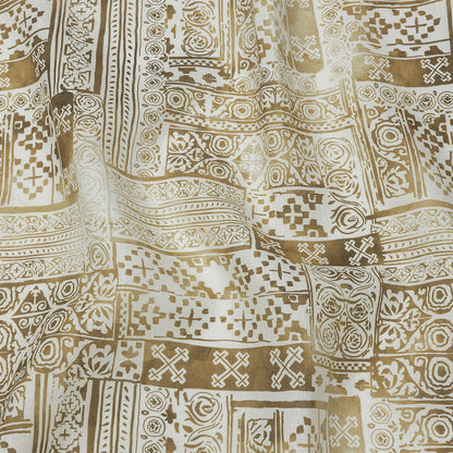 Antique Gold and White Ornamental Stamps Medium Weight Linen Woven