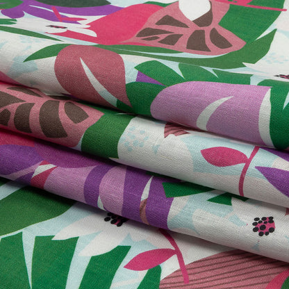 Pink, Green and Aqua Animated Tropics Medium Weight Linen Woven