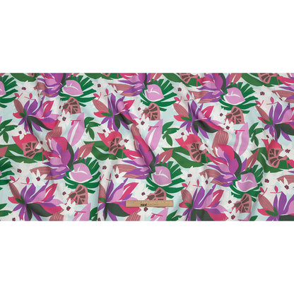 Pink, Green and Aqua Animated Tropics Medium Weight Linen Woven