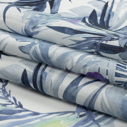 Blue Palm Fronds Medium Weight Linen Woven