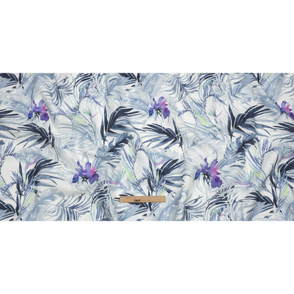 Blue Palm Fronds Medium Weight Linen Woven