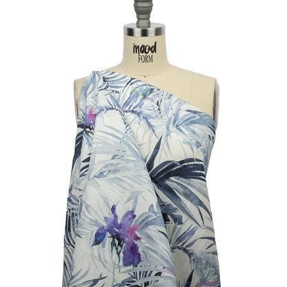 Blue Palm Fronds Medium Weight Linen Woven