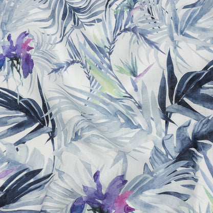 Blue Palm Fronds Medium Weight Linen Woven
