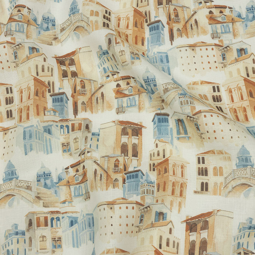 Beige and Blue City Standards Medium Weight Linen Woven