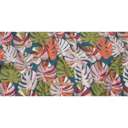 Blush, Lime and Indigo Palm Leaf Pop Medium Weight Linen Woven