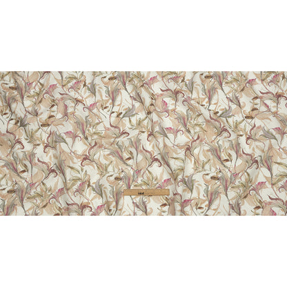 Beige and Pink Flowing Florals Medium Weight Linen Woven