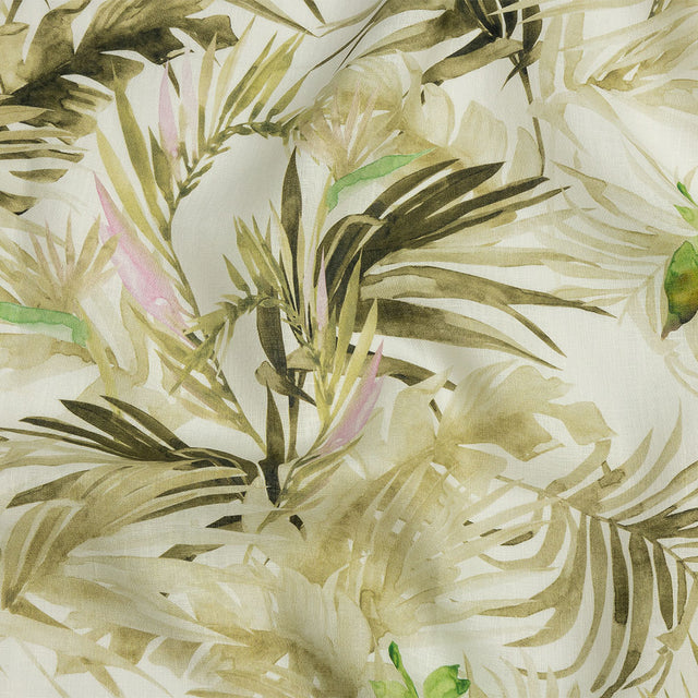 Green Palm Fronds Medium Weight Linen Woven