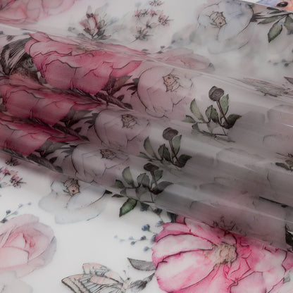 Pink, Blue and White Birds and Roses Lightweight Translucent Vinyl