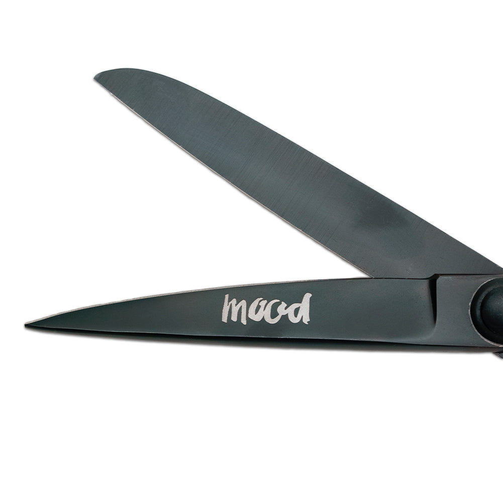 Mood 9" Matte Black Knife-Edge Dressmaker's Shears with Matte Rubber Grips - Folded