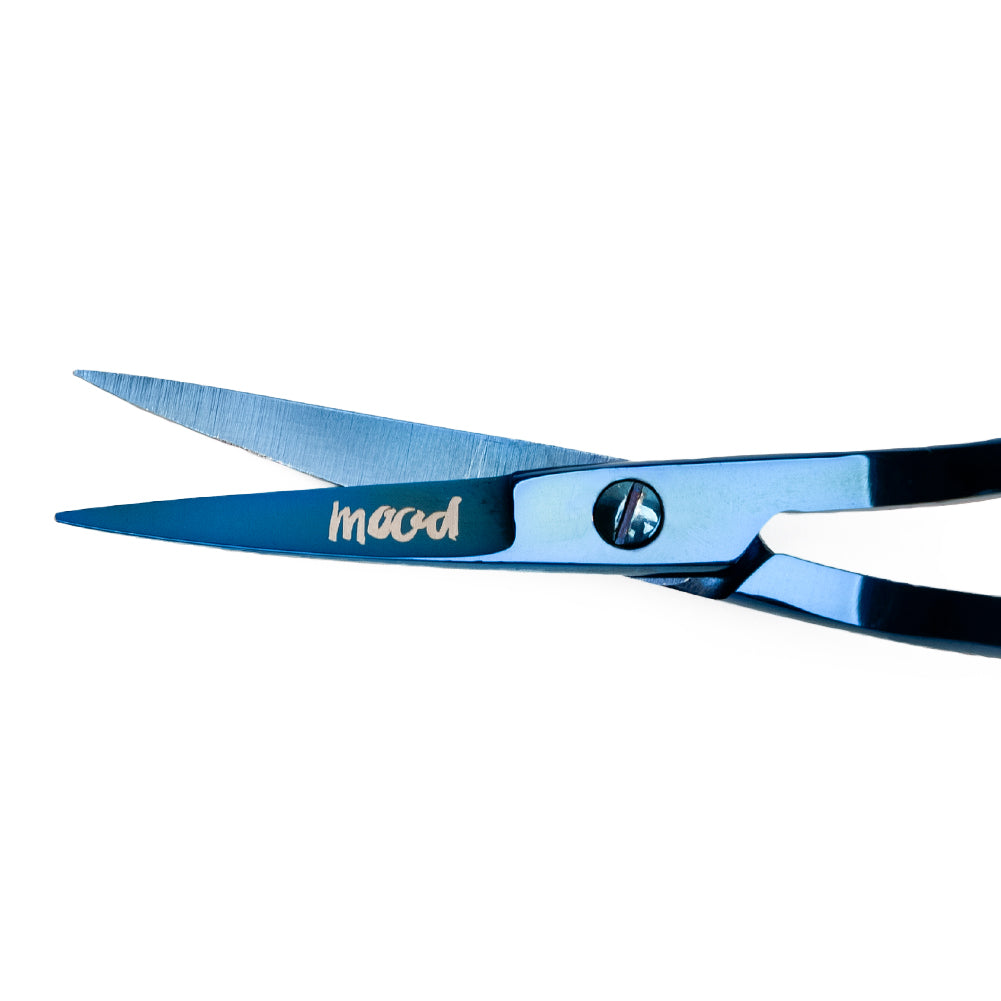 Mood Metallic Blue Double Curve Scissors with Matte Rubber Grips - 6" - Folded