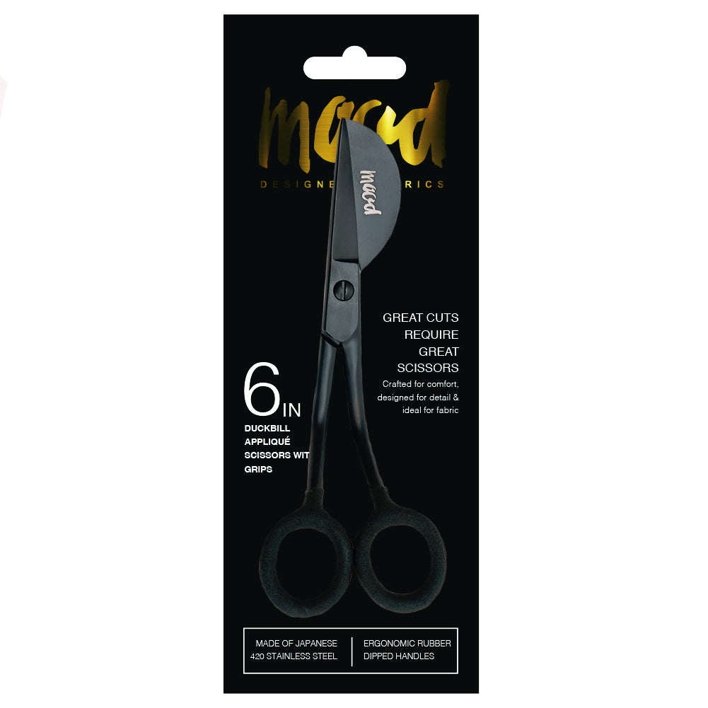 Mood Matte Black Duckbill Applique Scissors with Matte Rubber Grips - 6" - Detail