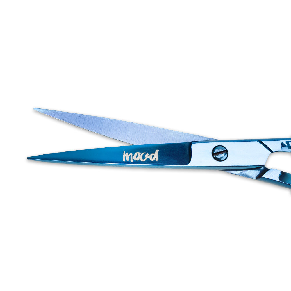 Mood Metallic Blue Embroidery Scissors with Matte Rubber Grips - 5" - Folded