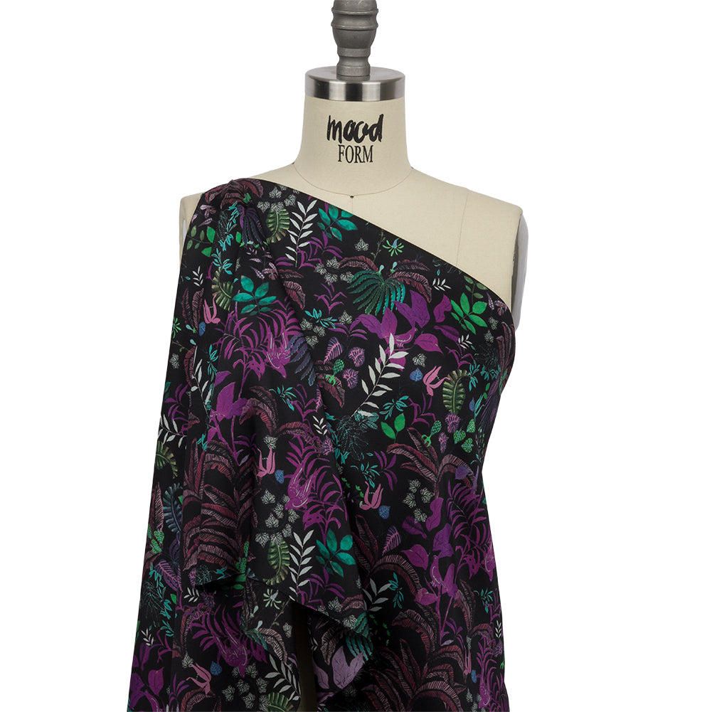 Polyester Twill Print - Black Floral - Mood Exclusive Fairy Forest - Drape