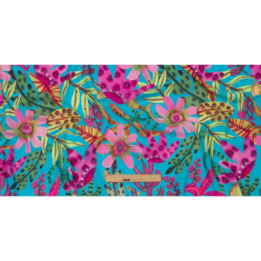 Slubbed Viscose Woven Print - Turquoise, Pink and Green Floral - Mood Exclusive Extraterrestrial Tropics - Full