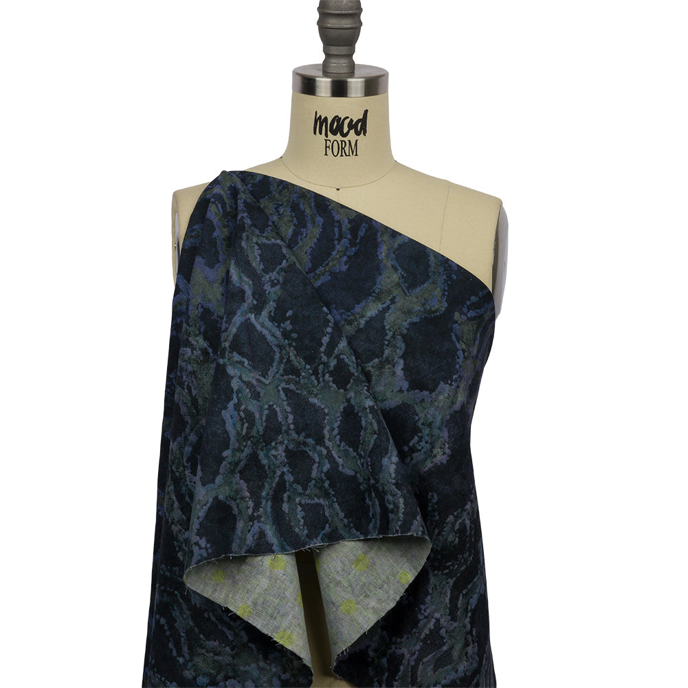 Linen and Rayon Woven Print - Dark Purple and Green Snake Abstract - Mood Exclusive Ophidian Drape